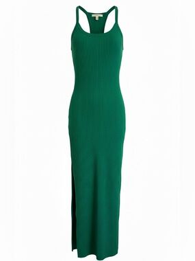 Meshki Green Ribbed Knit Maxi Dress Racerback Side Slit Bodycon Size Medium